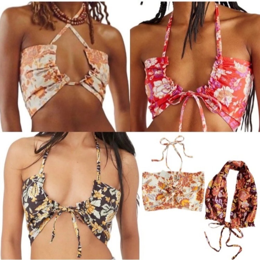 FREE PEOPLE Summer Of Love TOP Bandeau CONVERTIBLE TOP NATURAL ORANGE S - Picture 4 of 16